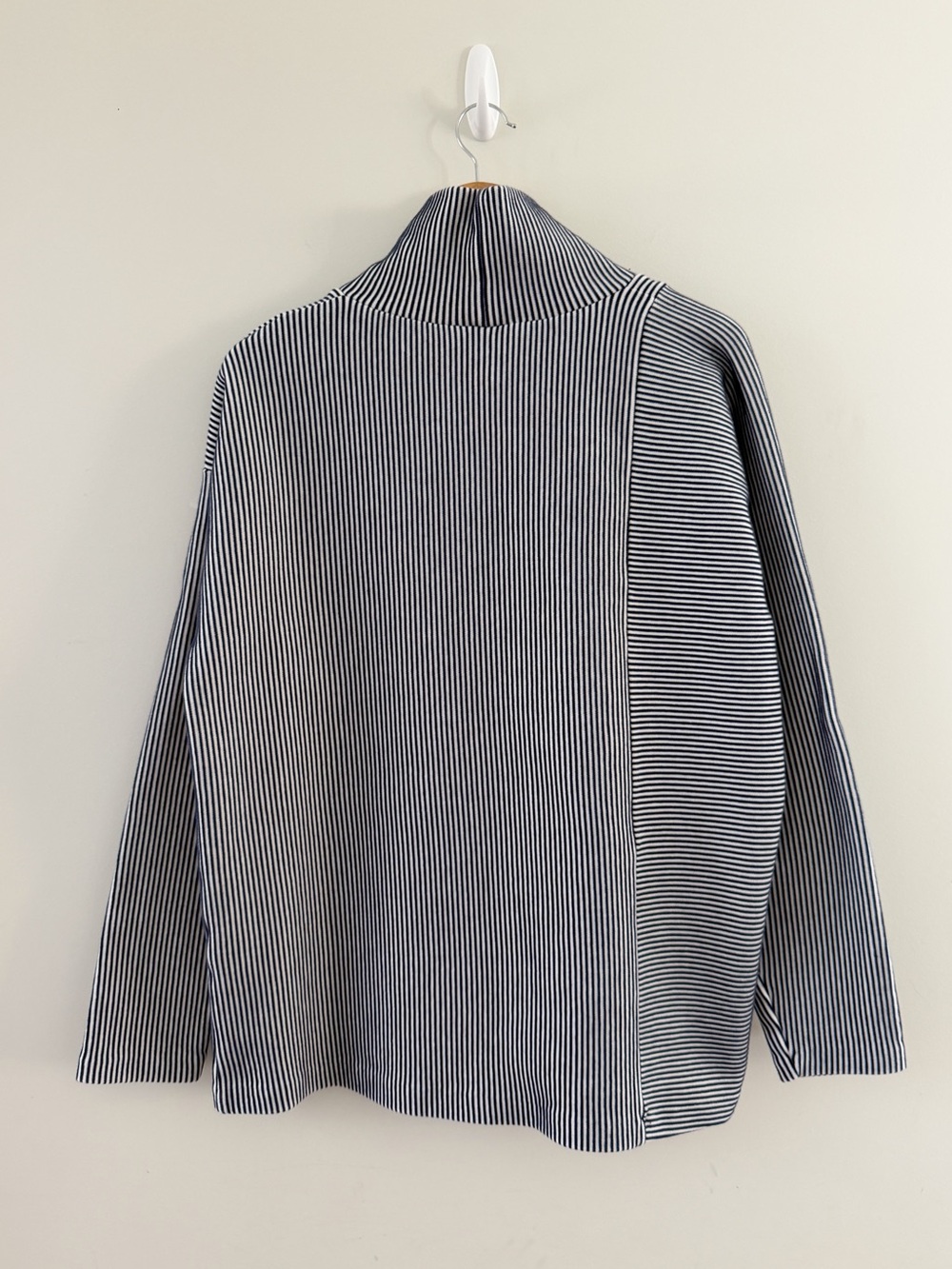 COS • High-Neck Ribbed Top in Navy/White - Picture 8 of 12